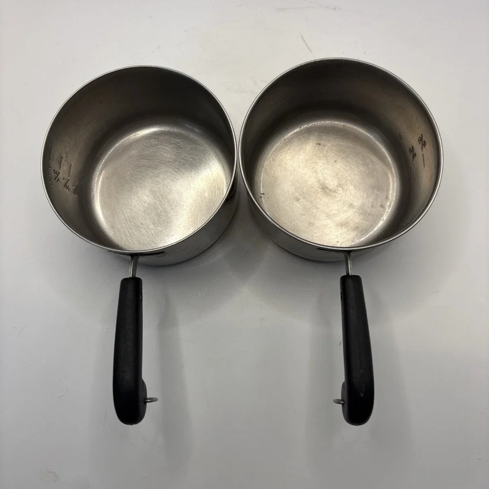 Set Of 2 Vtg 1 Cup Mini Melting Pots Stainless Copper Clad Bottoms Measuring Cup